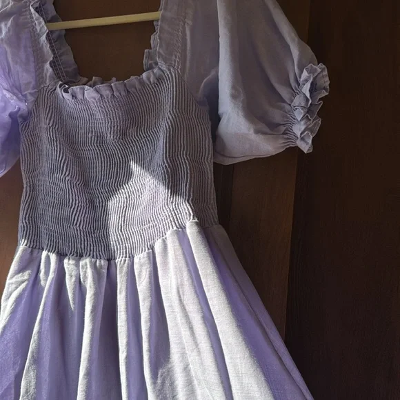 Peixoto lilac / purple smocked bodice puff sleeve dress. Size M. - Picture 5 of 11